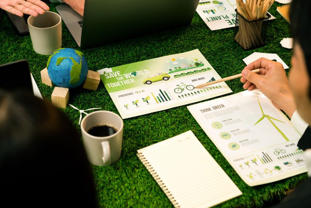 diverse group business people planning business marketing with environmental responsibility greener ecology productive teamwork contribute natural preservation sustainable future quaint